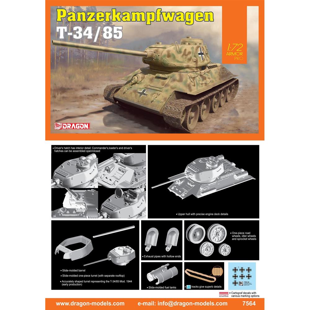 DRAGON: 1/72 PANZERKAMPFWAGEN T-34/85