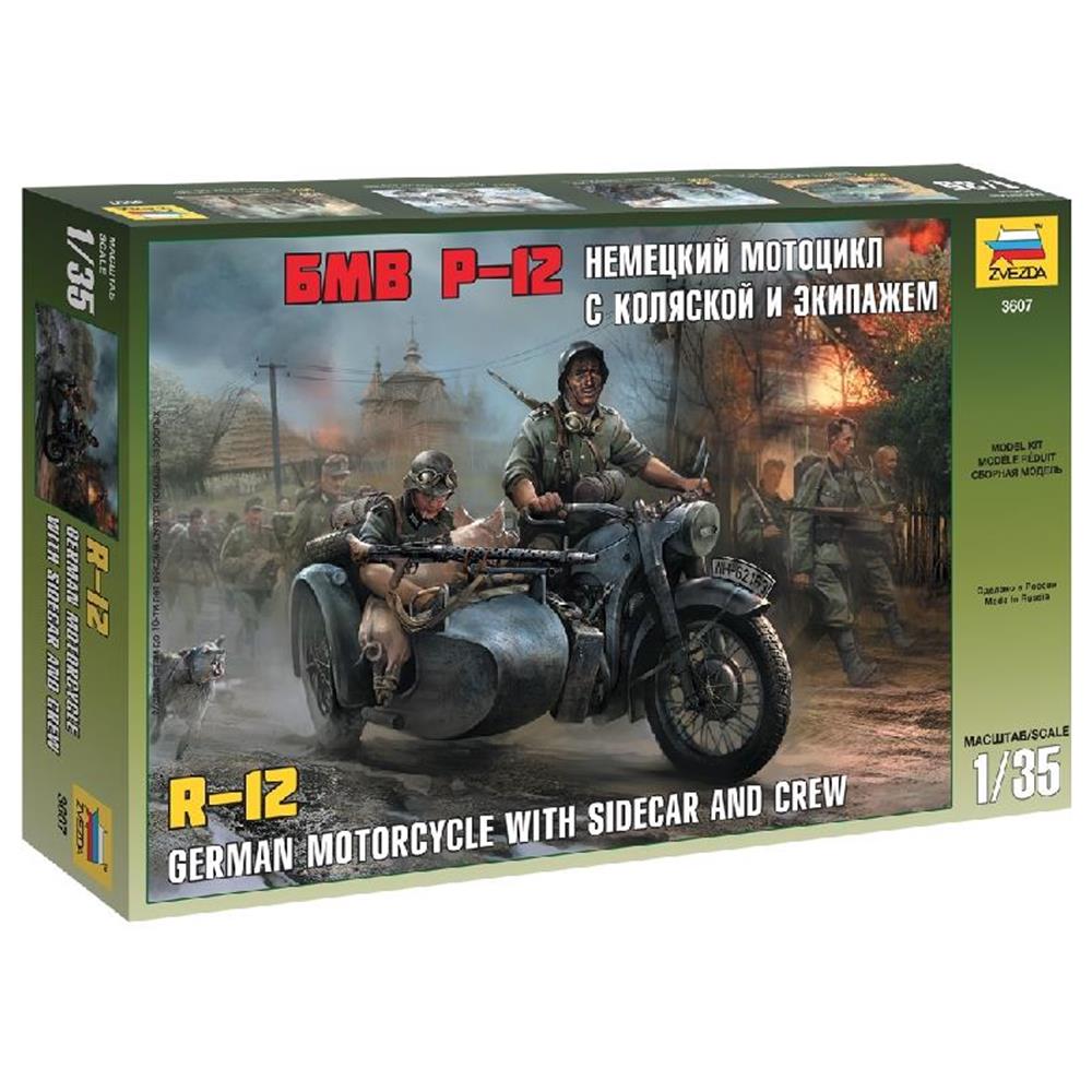 ZVEZDA: 1:35 German Motorcycle R12 with Sidecar and Crew
