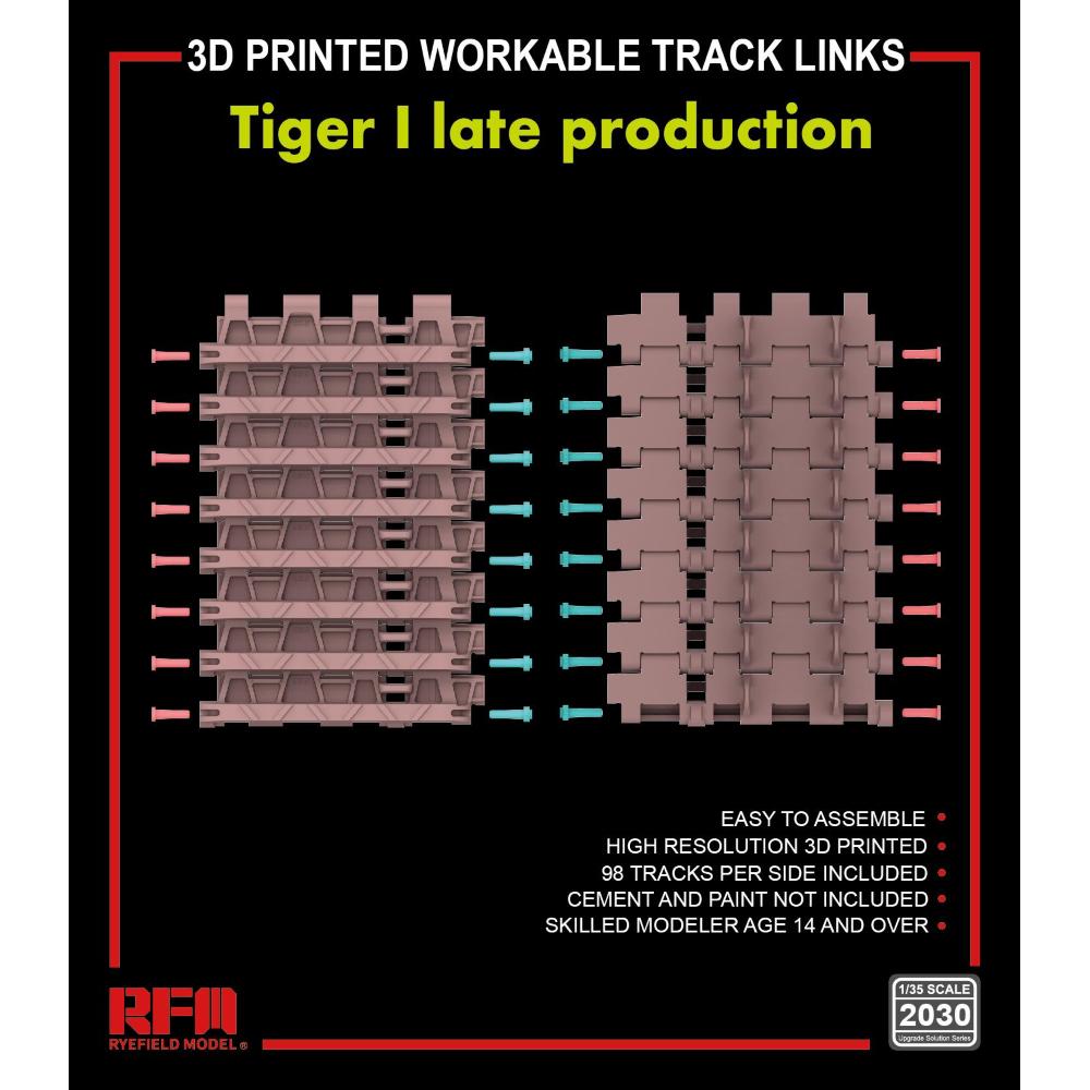 RYE FIELD MODEL: 1/35; 3D printed  Workable track links for Tiger I late