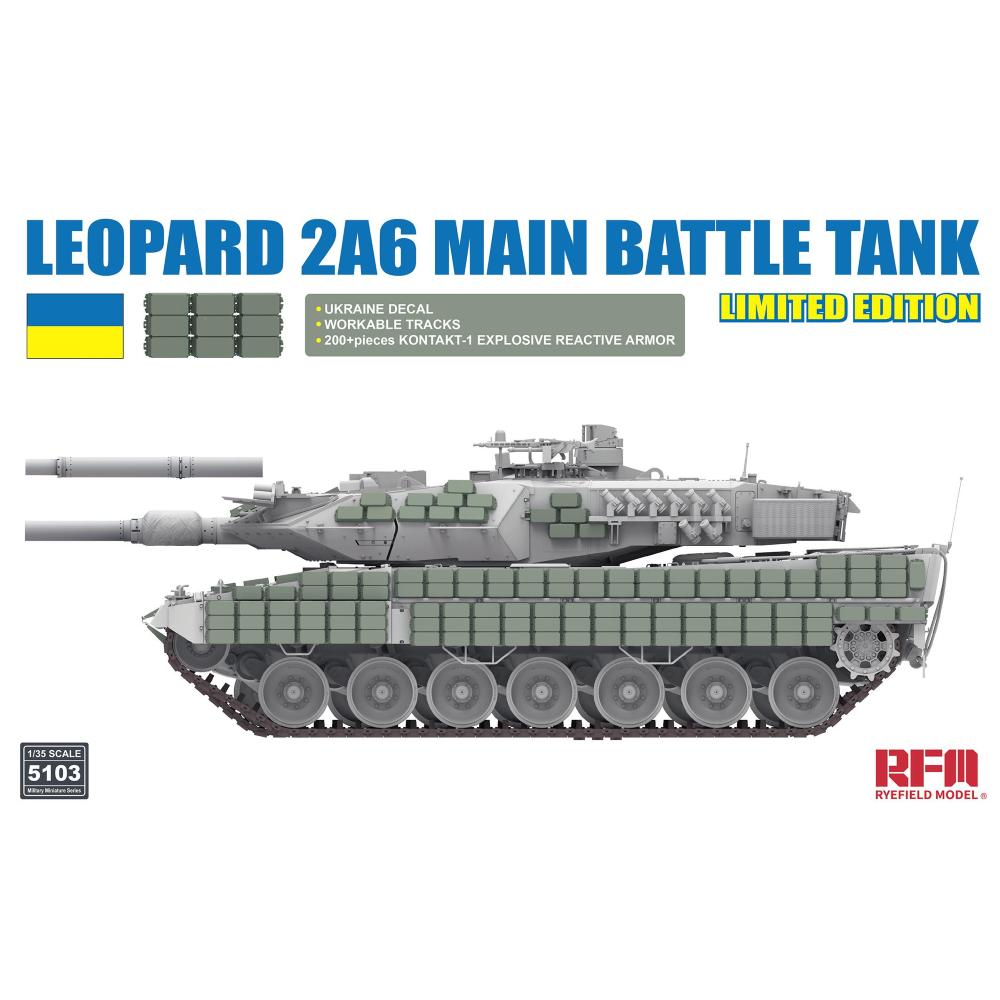 RYE FIELD MODEL kit: 1/35 Leopard 2A6 Main Battle Tank with Ukraine decal/ Kontakt-1ERA/workable tracks