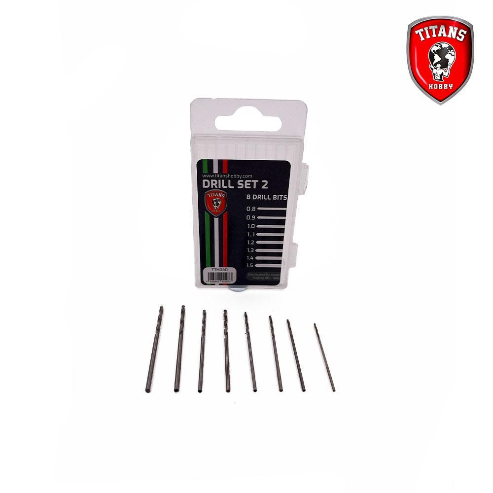 TITANS HOBBY: Set #2 di 8 punte per trapano da modellismo (mm.0,8-0,9-1,0-1,1-1,2-1,3-1,4-1,5)