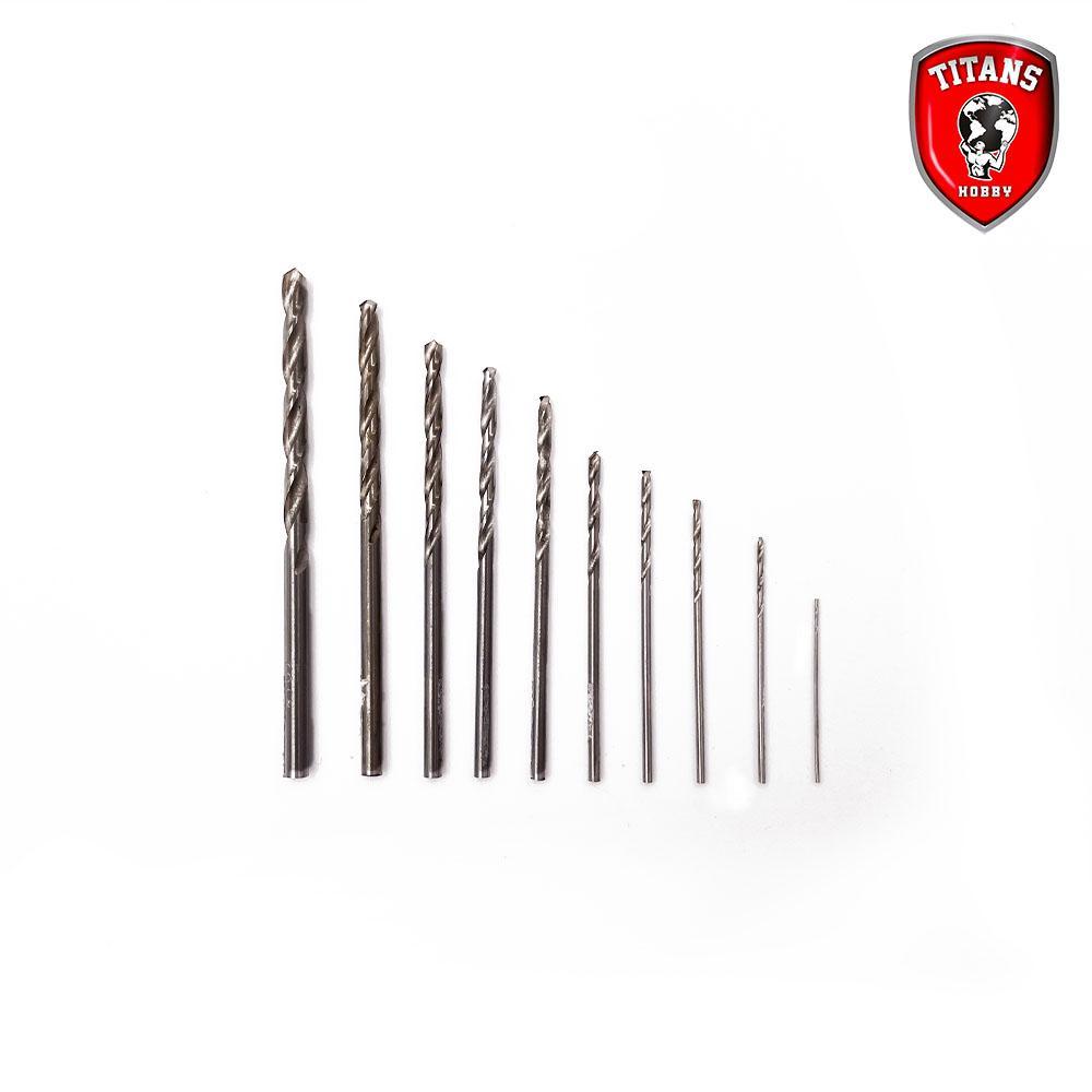 TITANS HOBBY: Set #3 di 10 punte per trapano da modellismo (mm.0,5-0,8-1,0-1,2-1,5-1,8-2,0-2,3-2,6-3,0)