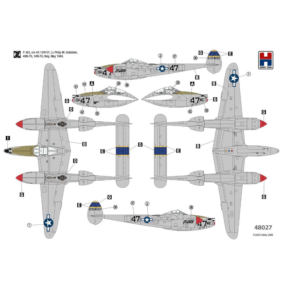 Hobby 2000: 1/48; P-38J Lightning ETO 1944 (ACADEMY + CARTOGRAF + MASKS)