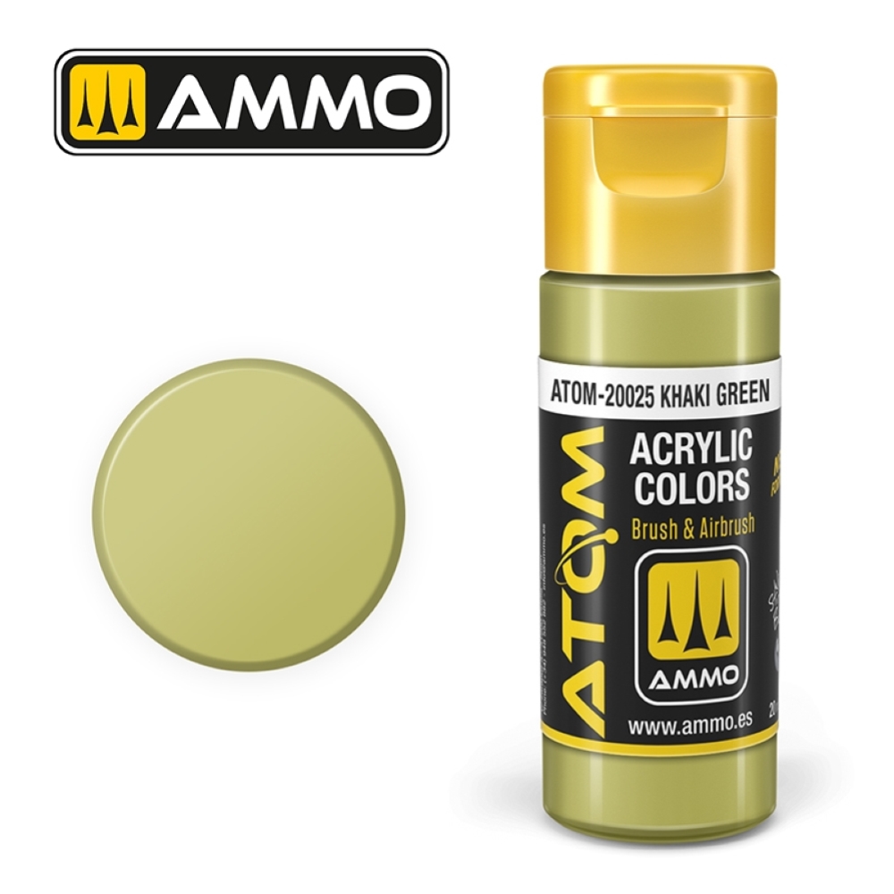 ATOM by Ammo of Mig COLOR Khaki Green , pittura acrilica da 20ml