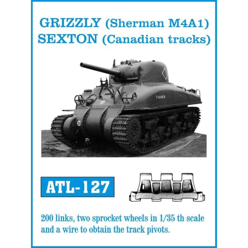 Friulmodel: set of 1/35 scale individual metal tracks for GRIZZLY (Sherman M4A1), SEXTON (Canadian tracks)