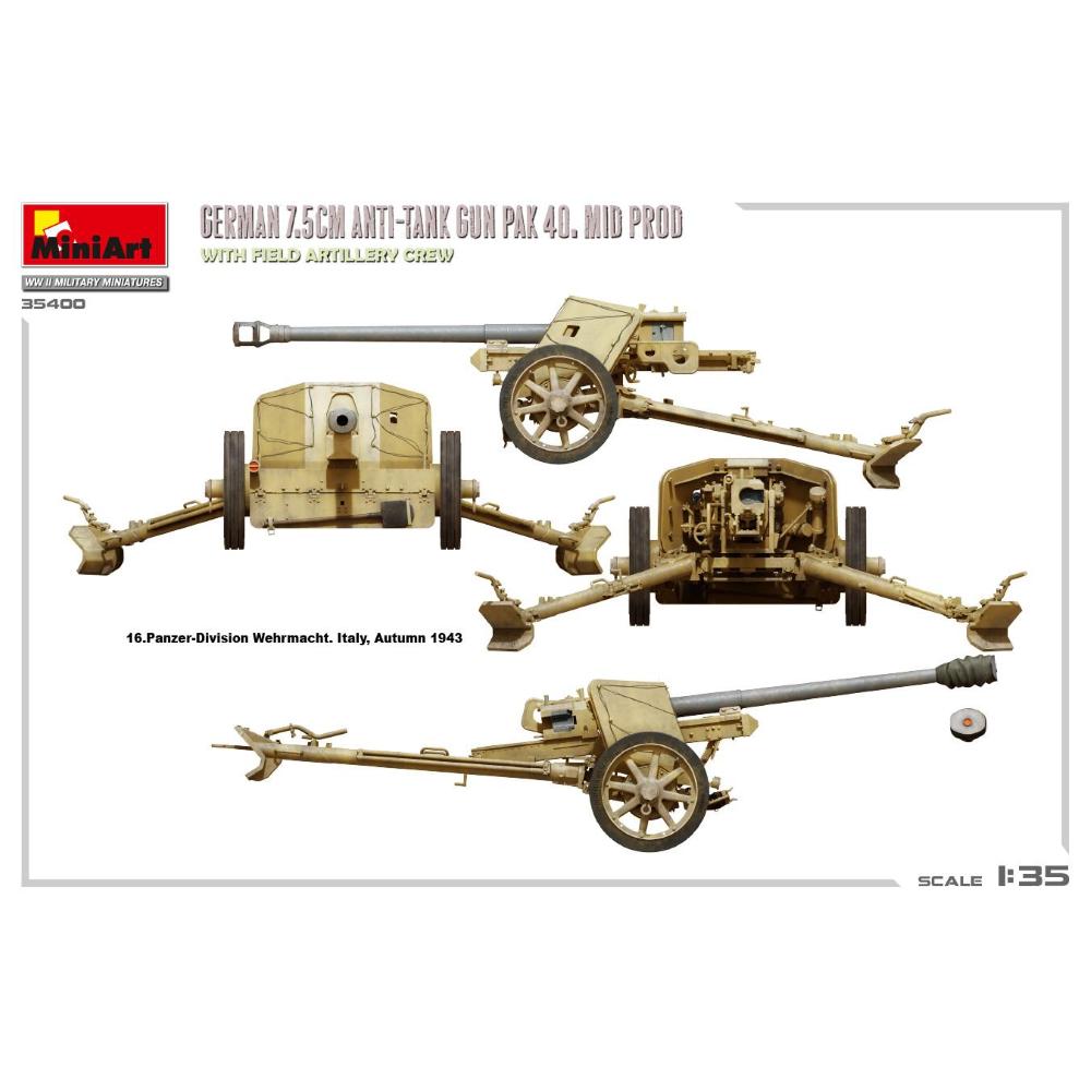 MINIART: 1/35 German 7.5cm Anti-Tank Gun PaK 40. Mid Prod w/crew