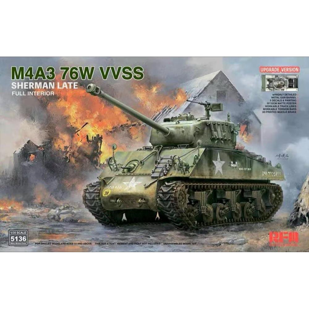 RYE FIELD MODEL kit: 1/35 M4A3 76W VVSS Sherman Late with Full Interior Updated Version