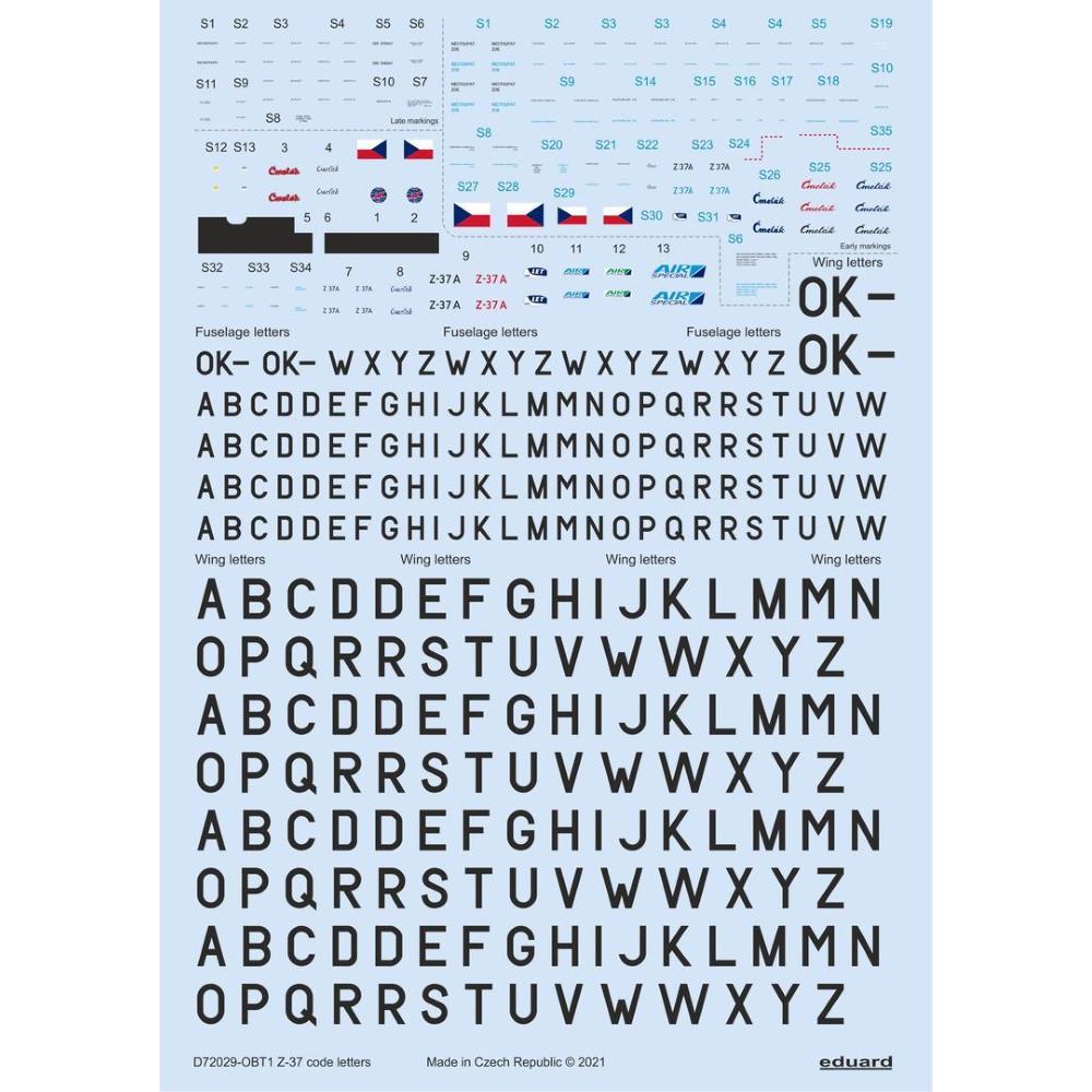 EDUARD: 1:72 Let Z-37A stencils, code letters & labels  (