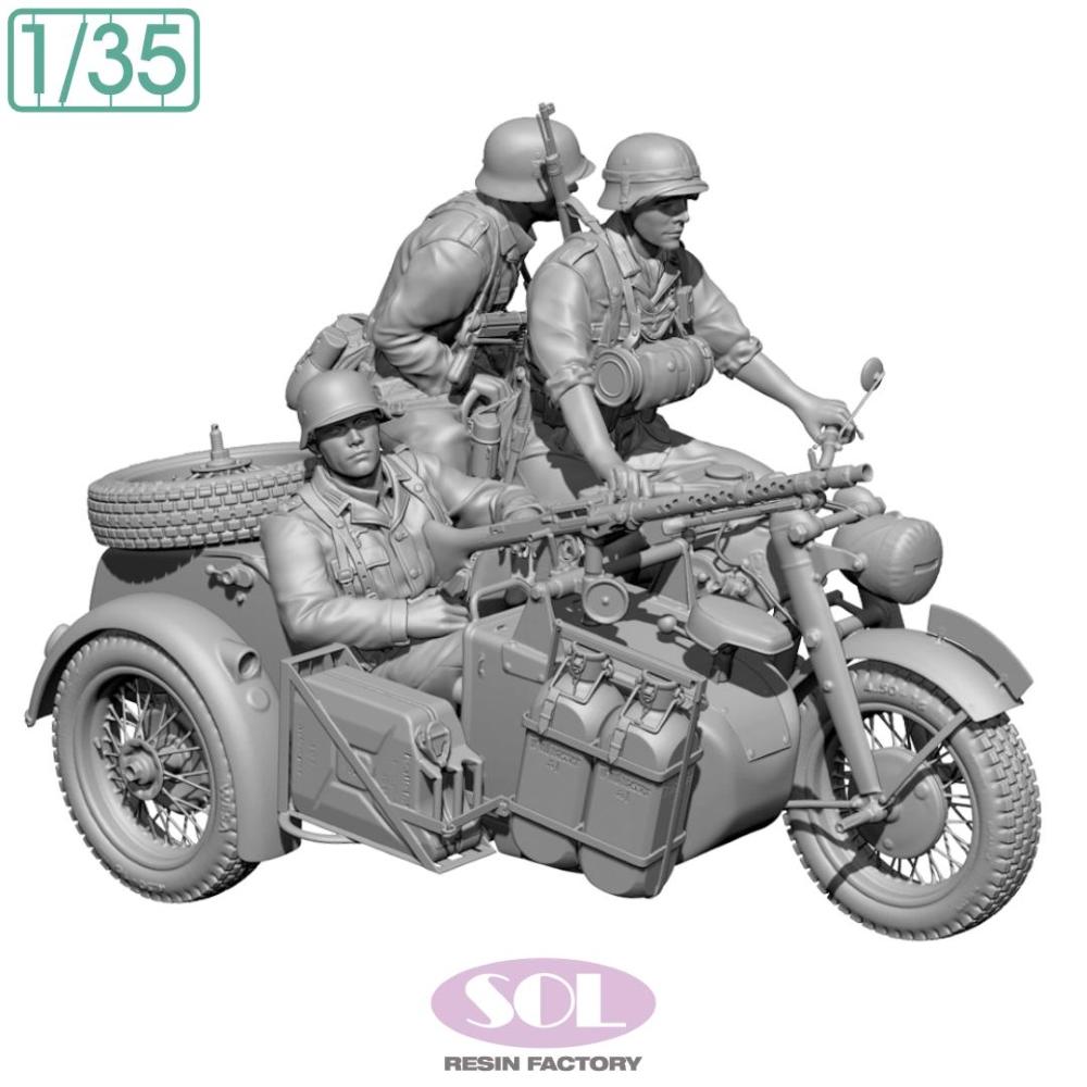 SOL MODEL: 1:35; Zündapp KS750 + sidecar & Riders (3D Printed)