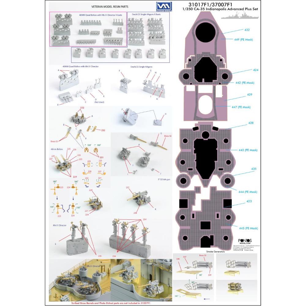 Pontos Model; 1:350; CA-35 Indianapolis 1945 Detail Up Set "ADVANCED"