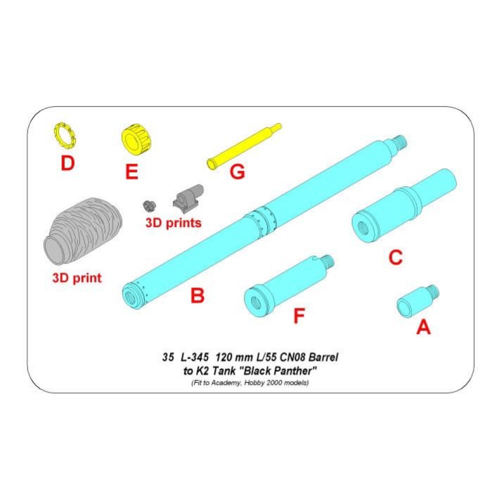 ABER: 1:35 120mm L/55 CN08 Barrel for K2 Tank "Black Panther"