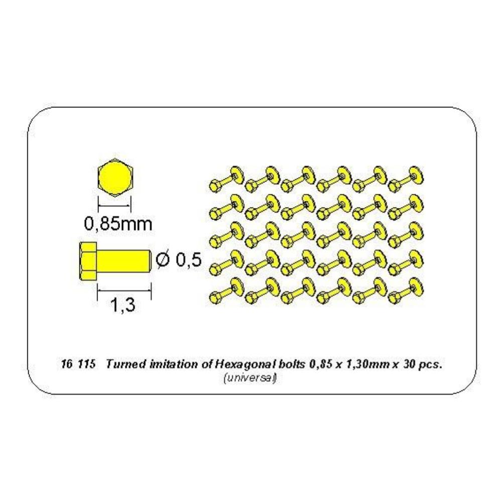 ABER: 1:16 Turned imitation of Hexagonal bolts 1,3 mm 30 pcs.