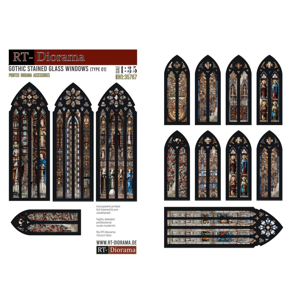 RT-DIORAMA: 1:35; Print. Accessories: Gothic Stained Glass Windows 1
