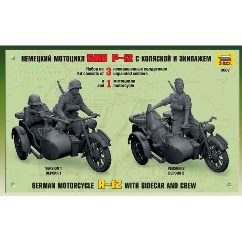 ZVEZDA: 1:35 German Motorcycle R12 with Sidecar and Crew