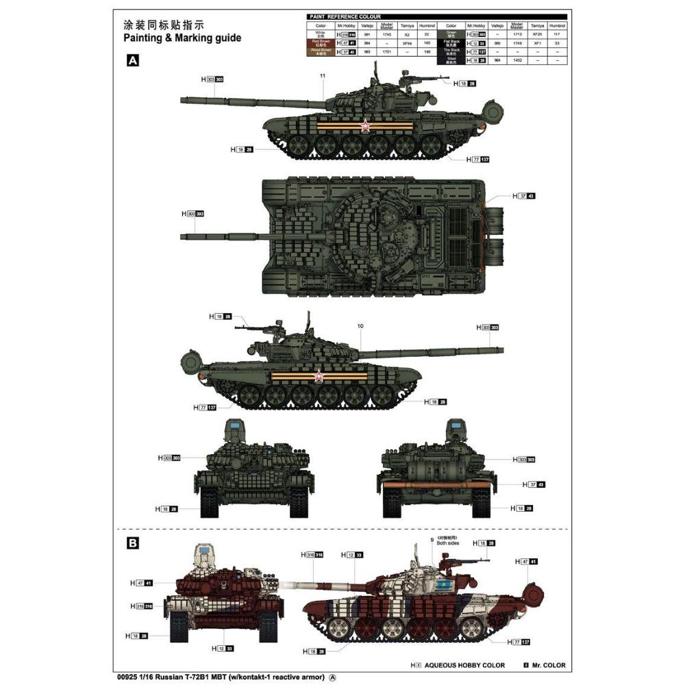 TRUMPETER: 1/16 Russian T-72B1 w/kontakt-1 reactive armor in 1:16