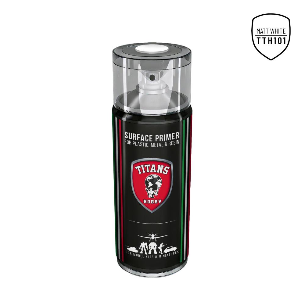 TITANS HOBBY:  WHITE MATT PRIMER - 400ml Spray for Plastic, Metal & Resin