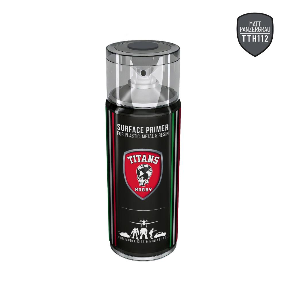 TITANS HOBBY: PANZERGRAU MATT PRIMER (German dark grey) - 400ml Spray for Plastic, Metal & Resin