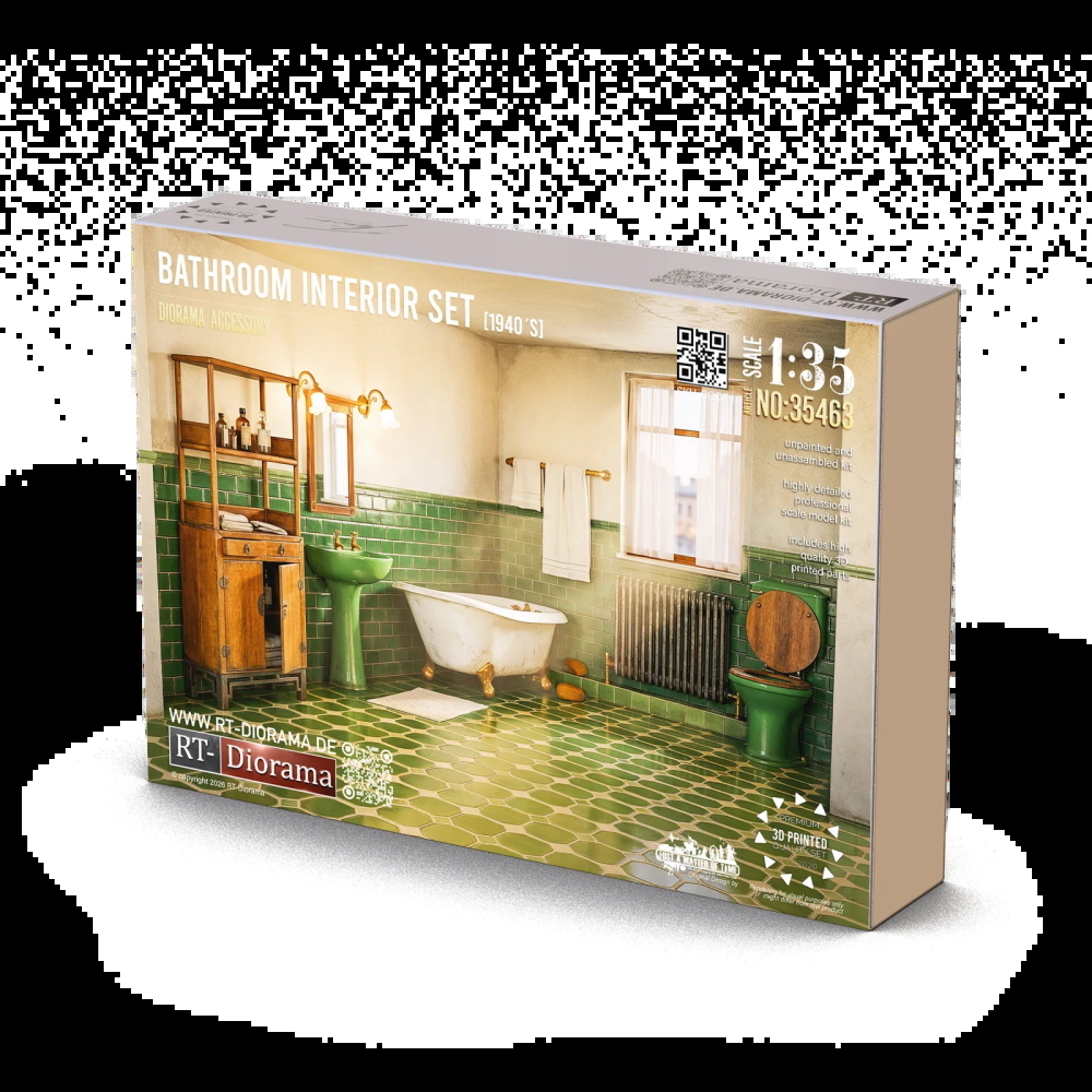 RT-DIORAMA: 1:35 3D Resin Print: Bathroom Interior Set (1940’s)