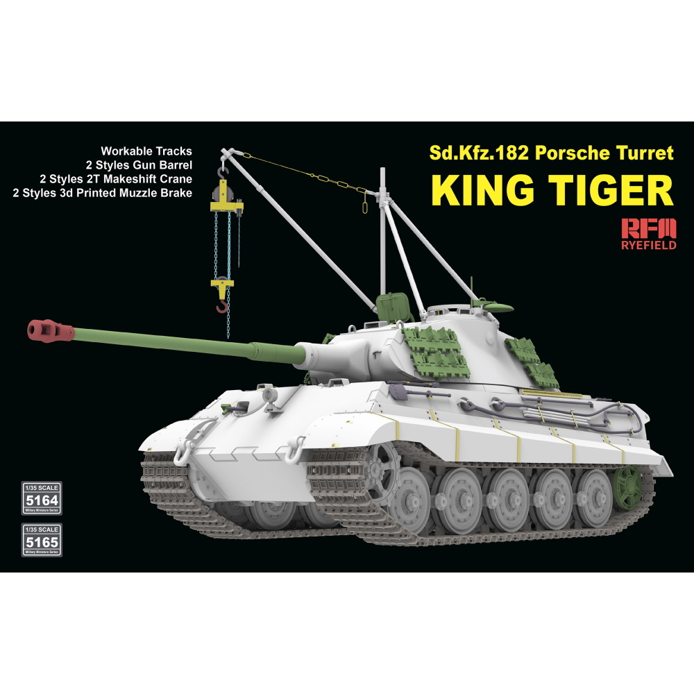 RYE FIELD MODEL: 1:35 Porsche Turret King Tiger w/2T crane