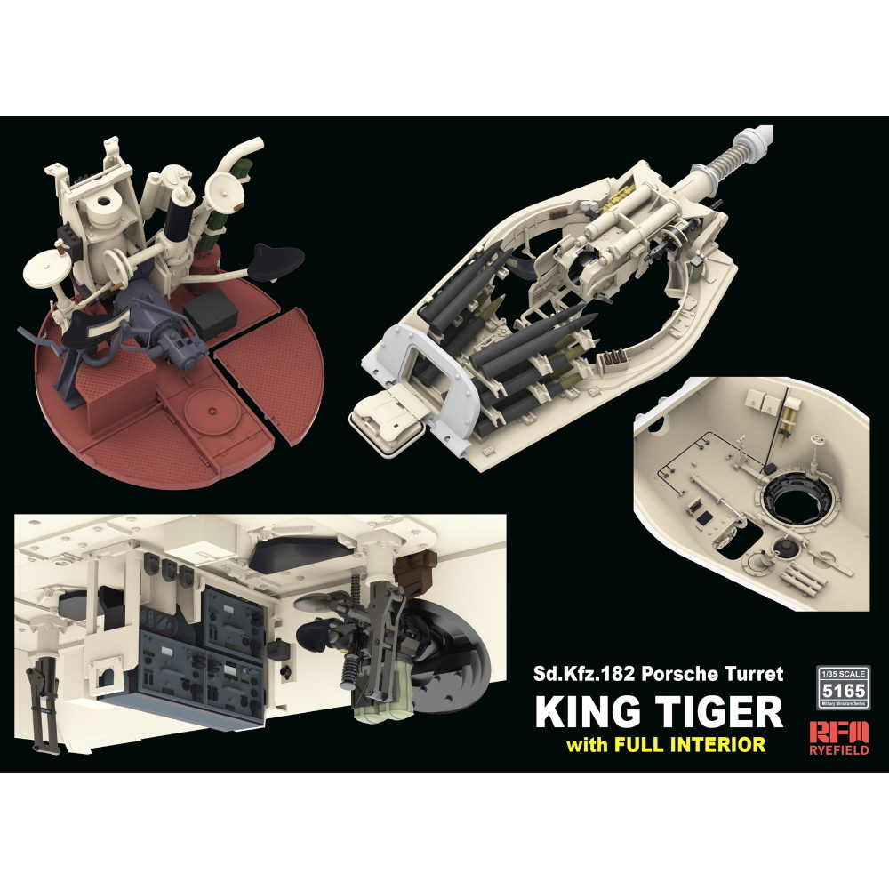RYE FIELD MODEL: 1:35 Porsche Turret King Tiger w/INTERIOR & 2T crane