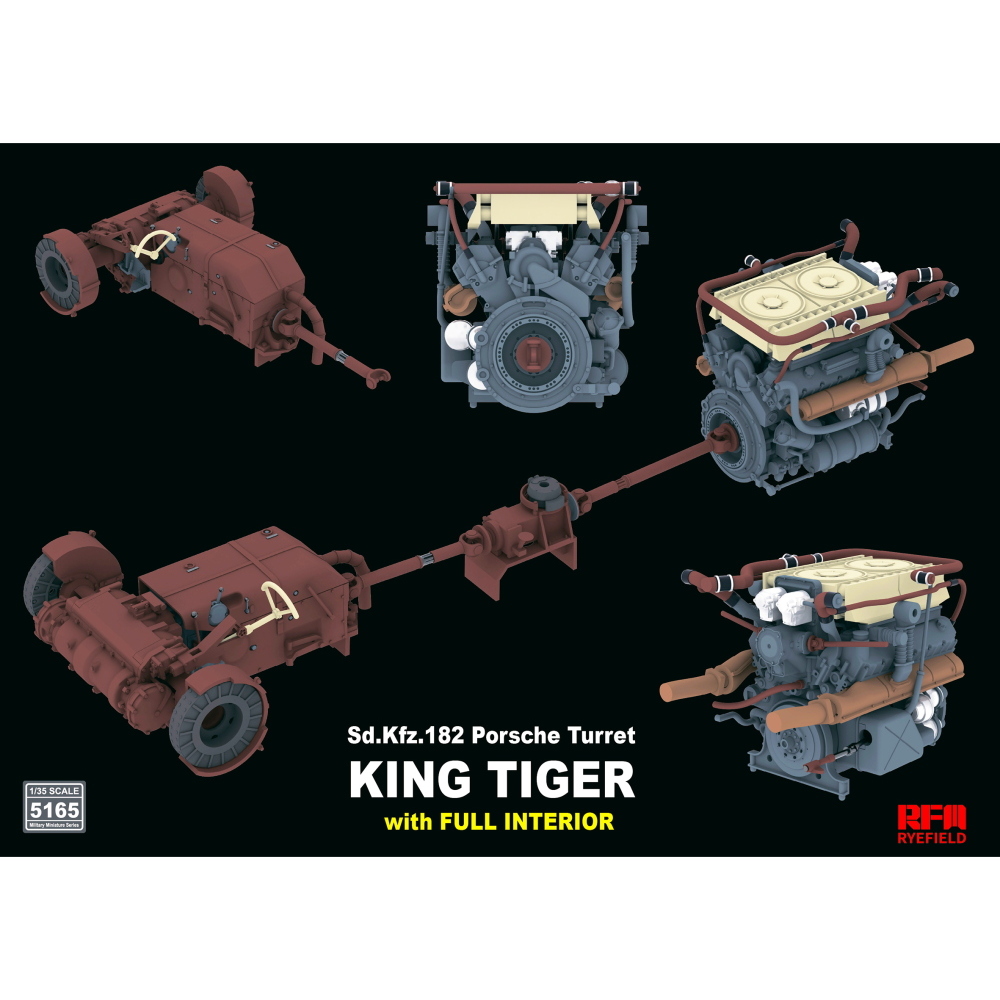 RYE FIELD MODEL: 1:35 Porsche Turret King Tiger w/INTERIOR & 2T crane